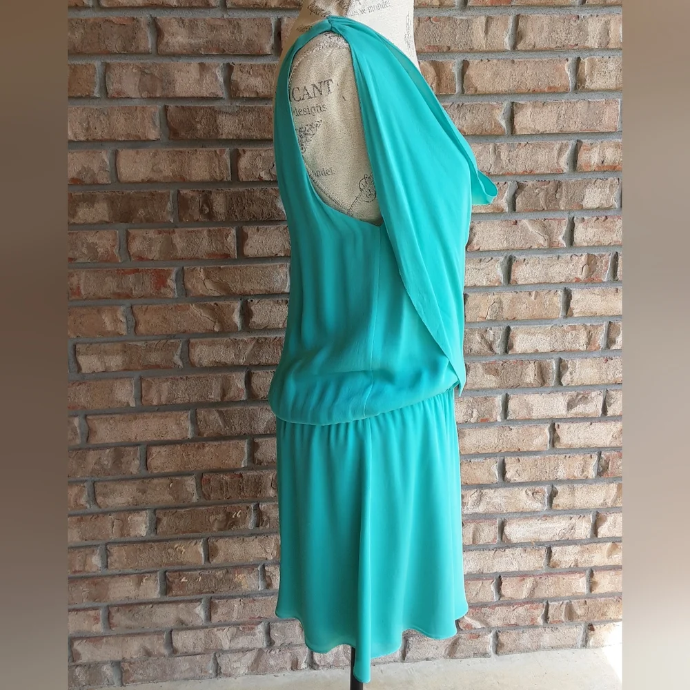 Alice + Olivia Blue Ruched Cowl Neck Midi Dress